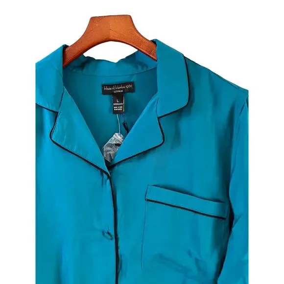 House of Harlow 1960 Boyfriend Pajama Loungewear Set Emerald Green L - Picture 3 of 6